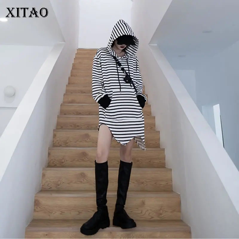 

XITAO Striped Irregular Hoodies Fashion New Women Pullover Full Sleeve Small Fresh Casual Style Loose 2021 Hoodies GWJ0426