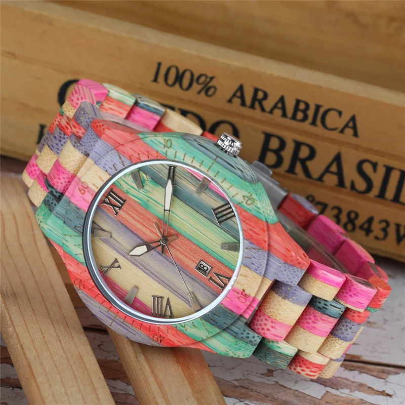 Creative Handmade Lover Wooden Watches Luminous Pointers Clock Quartz Analog Timepiece Full Wood Strap Watch for Women Men Gift