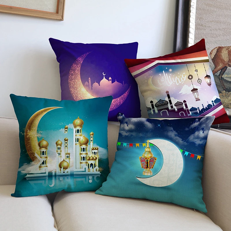 

45x45cm Muslim Ramadan Decoration For Home Cotton Seat Sofa Cushion Cover Classic Lantern Throw Pillow Cover Eid Mubarak Decor