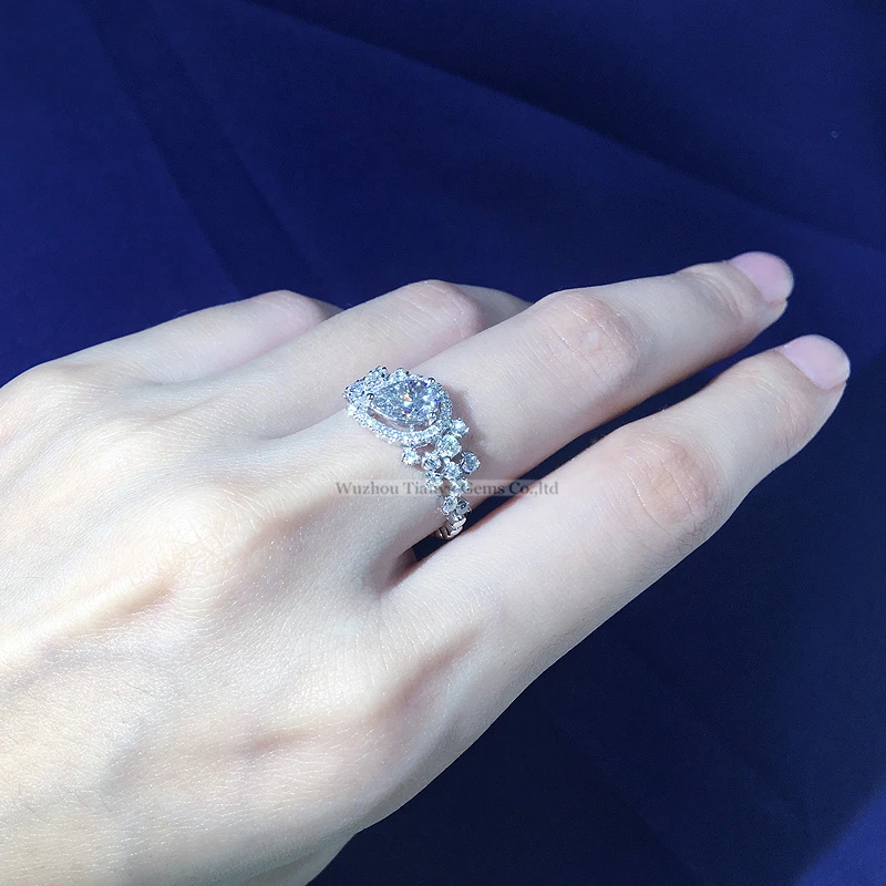 Tianyu драгоценные камни идеальный Груша Cut Moissanite 10k золото Ювелирное кольцо 5*7 мм DEF