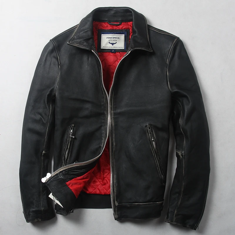 

Avirexmen men's vintage genuine fashion slim fit real jacket spring casual leather coat for men