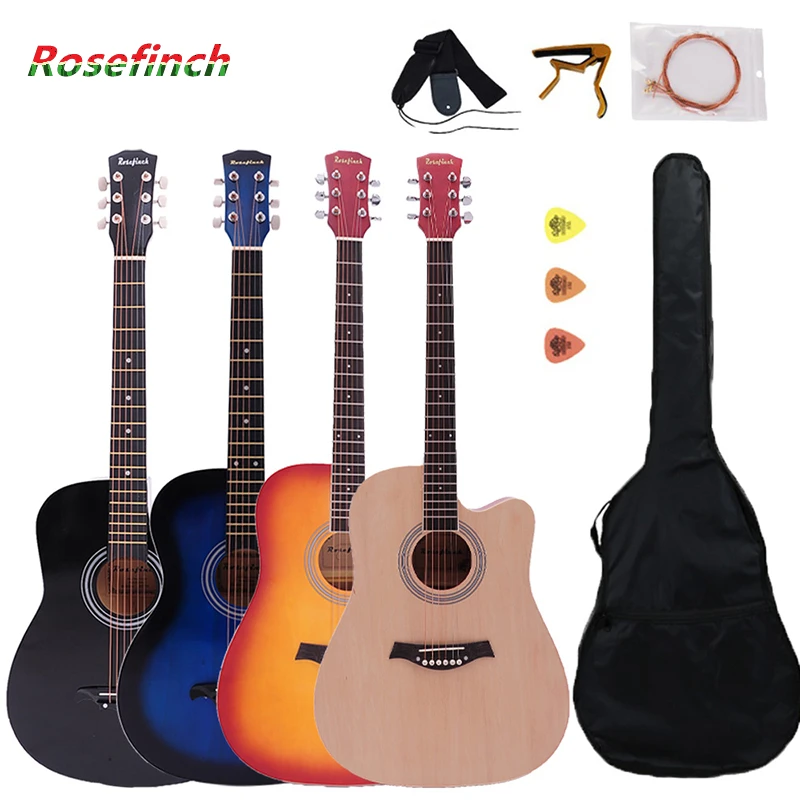 41 дюймов липа для начинающих, 6 струнная баллада, деревянная гитара, Гавайские гитары, акустическая гитара с деревянной/черной/синей/закатной AGT123