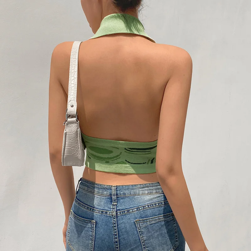 

Summer striped collection y2k, halter-strapped mesh tops for women, sexy, no back, slim, women's top crop clothes, urban regatta