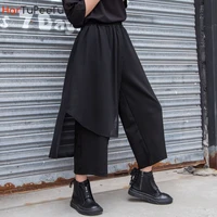 2020 autumn new black pants women wide leg trousers harajuku patchwork voile high waist culotte pants mujer big size streetwear
