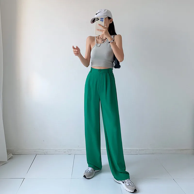 

Limiguyue Plus Size Summer Women Suit Chiffon Pants Fashion Drape High Waisted Trousers Straight Loose Long Pantalones K1952