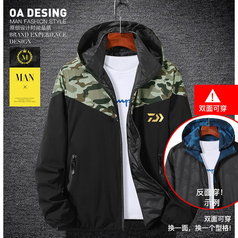 DAIWA Fishing Clothes New Men's Outdoor Camouflage Hooded Jacket Sports Stitching Double-sided Wear | Спорт и развлечения