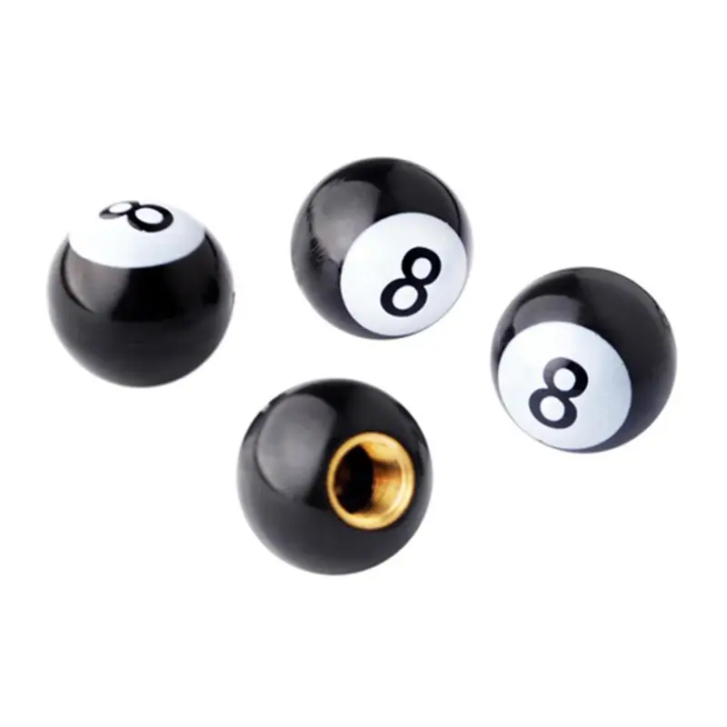 

4pcs Tire Valve Stem Billiards Black 8 Ball Shape Auto Car Bike Air