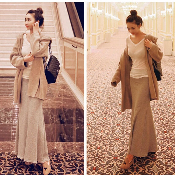 2020 длинная юбка макси на весну осень и зиму теплая юбка-труба из плотной ткани с