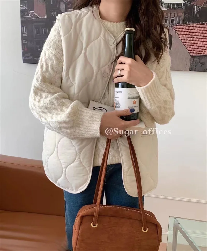

Winter Cotton Coat Women's Vest Rhombic Lattice Cotton Coat Korean Version Versatile Vest Waistcoat Vest