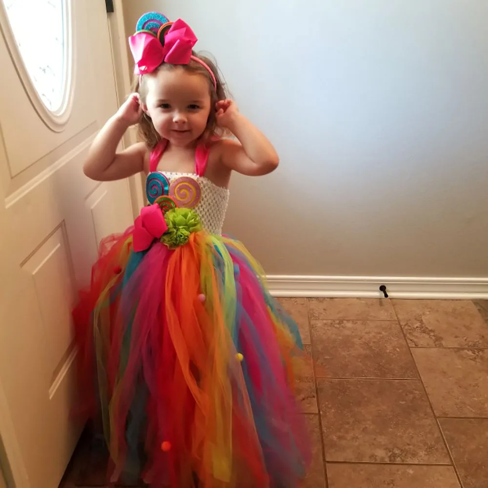 Милое Радужное платье-пачка для девочек платье длиной до щиколотки с красочными