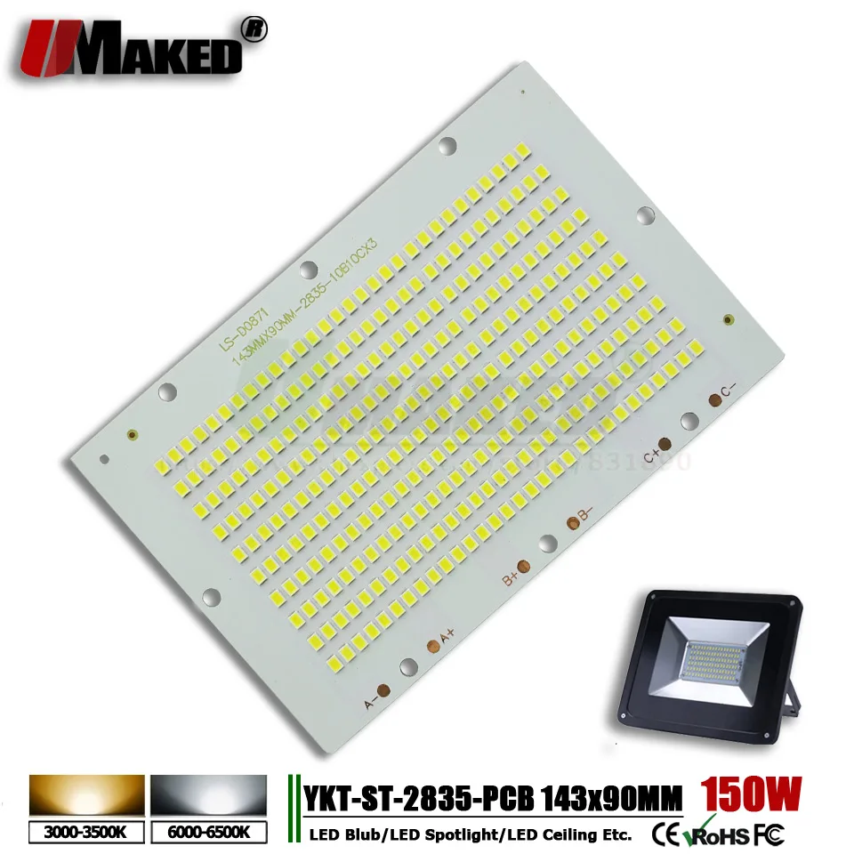 

150W 143x90mm SMD2835 LED Flood Light PCB Plate Light Source Heatsink LED Aluminum PCB Panel Borad for Outdoor lights lamps DIY