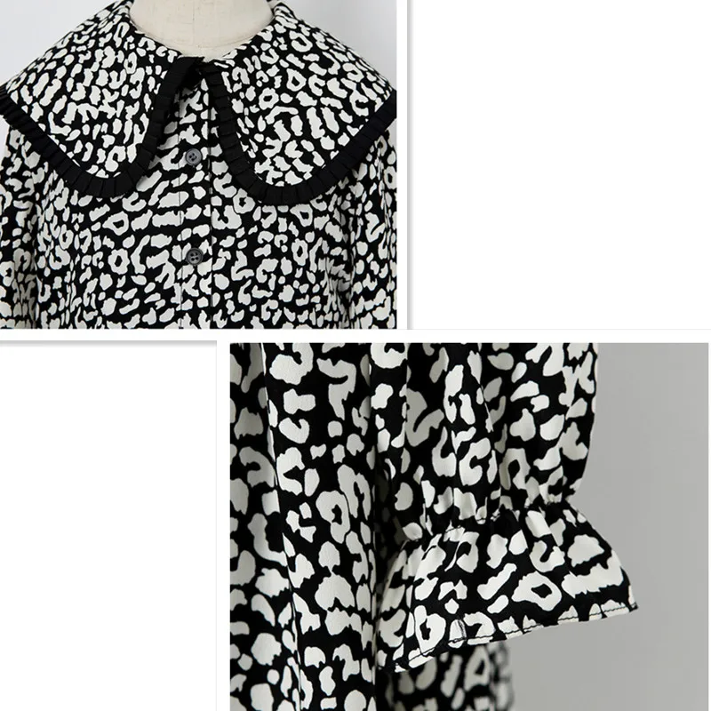 Повседневное платье с длинными рукавами и леопардовым принтом для