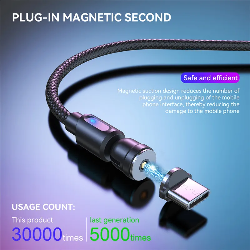 Магнитный кабель USLION Micro USB Тип C зарядное устройство светодиодный ПВХ для iPhone 12 11
