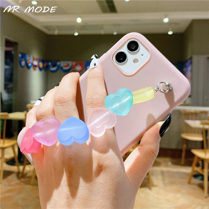 

Silicone Candy Phone Case With Love Heart Wristband Chain Phone Case For Xiaomi Mi 11 Ultra Pro Soft Cover For Redmi Note 10 Pro