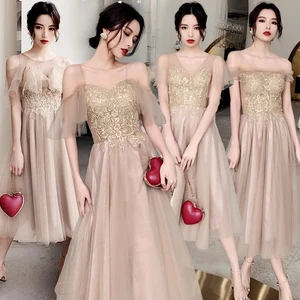 Bridesmaids Dresses Illusion Ankle-Length A-Line O-Neck Sequined Embroidery Lace Off The Shoulder Women Wedding Party Dress E063 Bridesmaids Dresses Illusion Ankle-Length A-Line O-Neck Sequined Embroidery Lace Off The Shoulder Women Wedding Party Dress E063