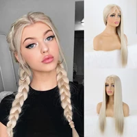 synthetic lace front wig traight hair hd transparent lace blonde synthetic lace wigs middle part wig for women
