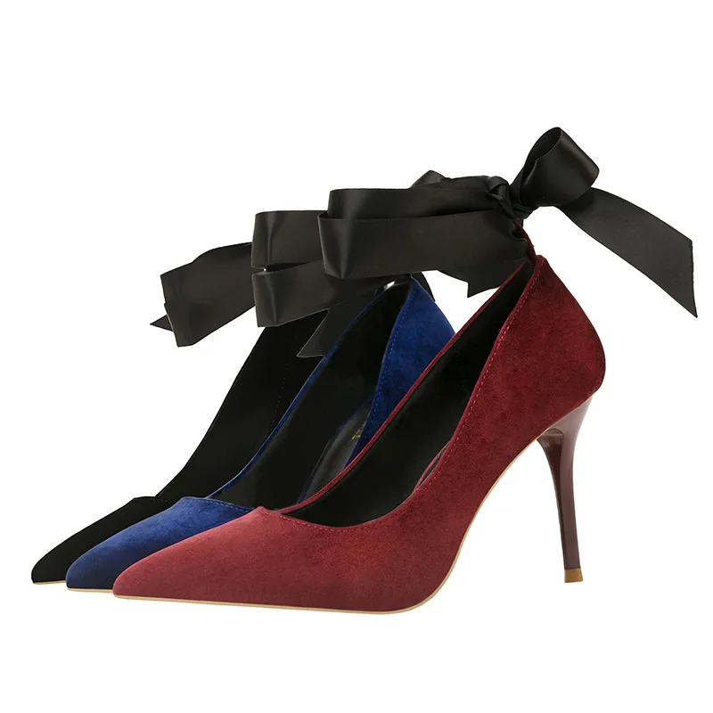 

Women Pumps Fashion Top Quality Velvet High Heels Shoes Sexy Ankle Straps Women's Shoes Heels Red Black Office Women Footwear