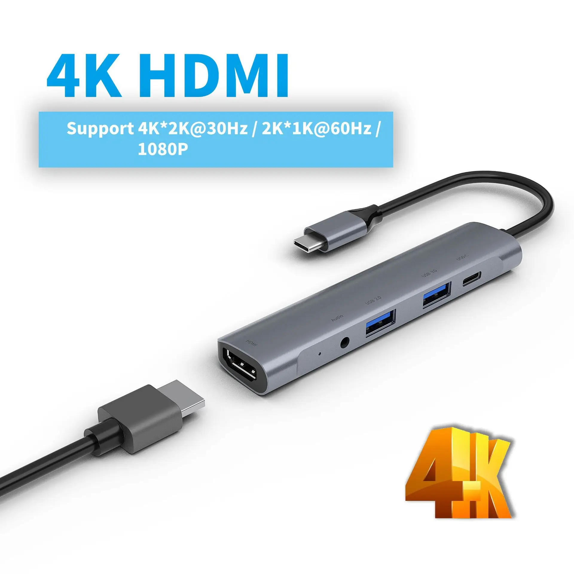 ОВБР 5 в 1 USB C концентратор Тип до 4K HDMI адаптер 3 мм аудио разъем кабель Переходник