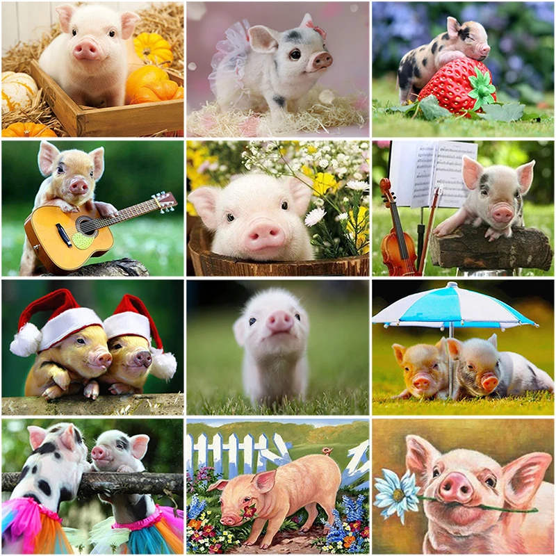 Алмазная 5D картина сделай сам вышивка крестиком в виде свиньи мозаика с круглыми