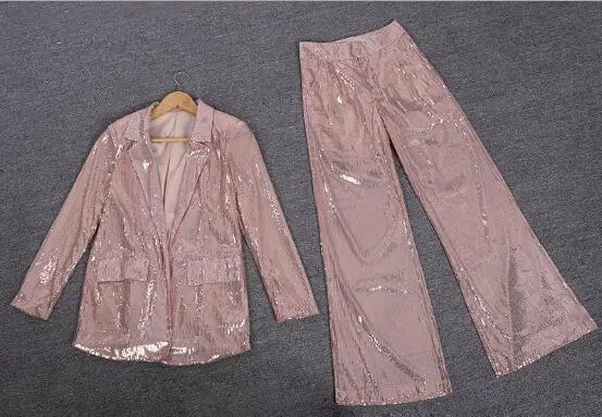 Осенний Женский комплект из 2 предметов 2019 металлические блестки модный Комплект