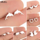 Милые дельфинами рыбками и серьги в виде кошки медведя летучая мышь и кенгуру животных, модное ювелирное изделие для собак из нержавеющей стали, серьги-гвоздики в форме снежного серьги