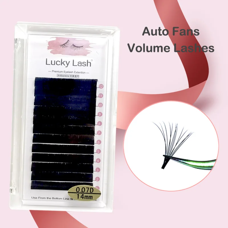 

Lucky Lash 12Rows Mink Hair Eyelash Extensions Soft Natural Blooming Volume Eyelashes Auto Fans Camellia Individual Lash