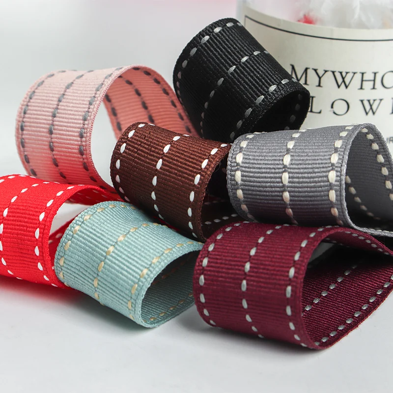 

1" 25mm 20Yards Stitch Stripe Ribbons Dot three Line Grosgrain Material Double Face Hair Bows DIY Crafts Accessories Christmas