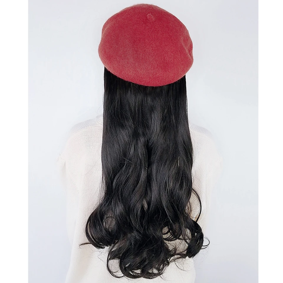 

AOOSOO Hat wig long curly hair big wave beret ladies women Korean fashion all-match synthetic Universal wig fiber heat-resistant