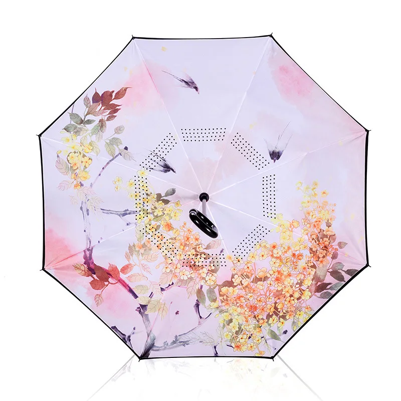 Китайский стиль складной обратный зонтик птица двухслойный перевернутый Chuva