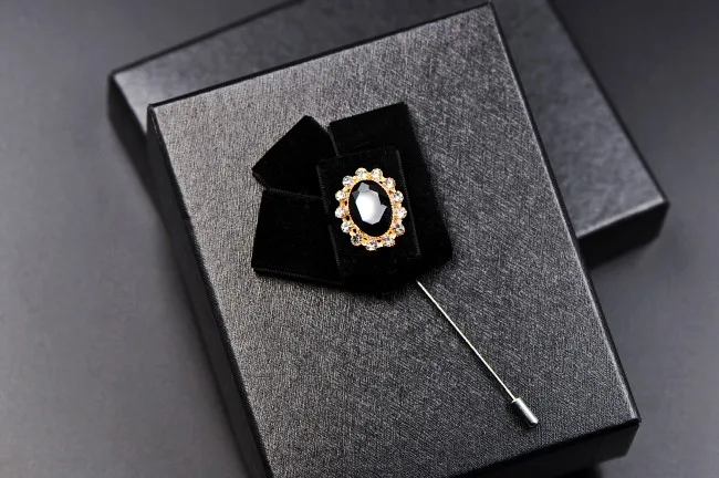 I-Remiel Мужская Ретро Роскошная ткань кристалл лук брошь жених свадьба бархат Стразы бант-галстук для мужчин аксессуары для одежды - Окраска металла: Black Brooch