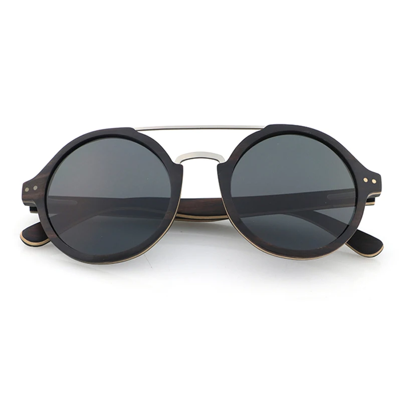 Солнцезащитные очки унисекс деревянные Поляризованные в круглой металлической