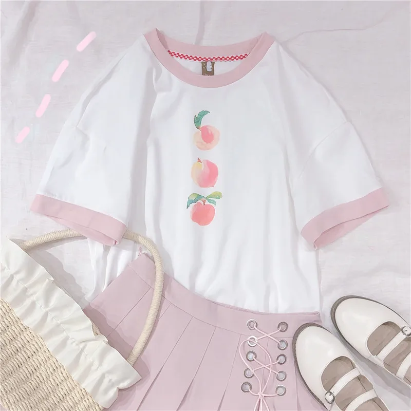 Летние женские милые футболки с персиковым принтом футболка коротким рукавом