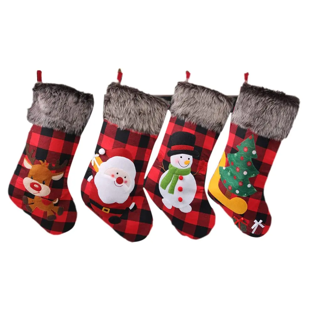 

4PCS Christmas Gift Socks Plush Christmas Stocking With Hanging Rope For Xmas Tree Ornament Christmas Decorations Gift