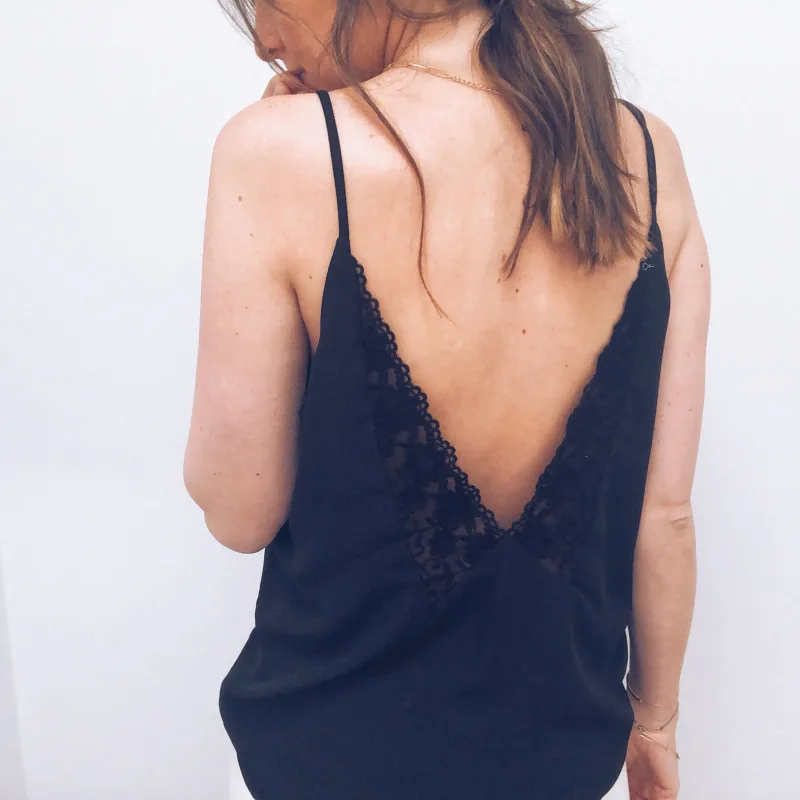 Women Casual Camis Summer Lace Top Sleeveless V Neck Tank Loose Vest Open Back Tee Ladies Backless Daily Basic debardeur femme | Женская