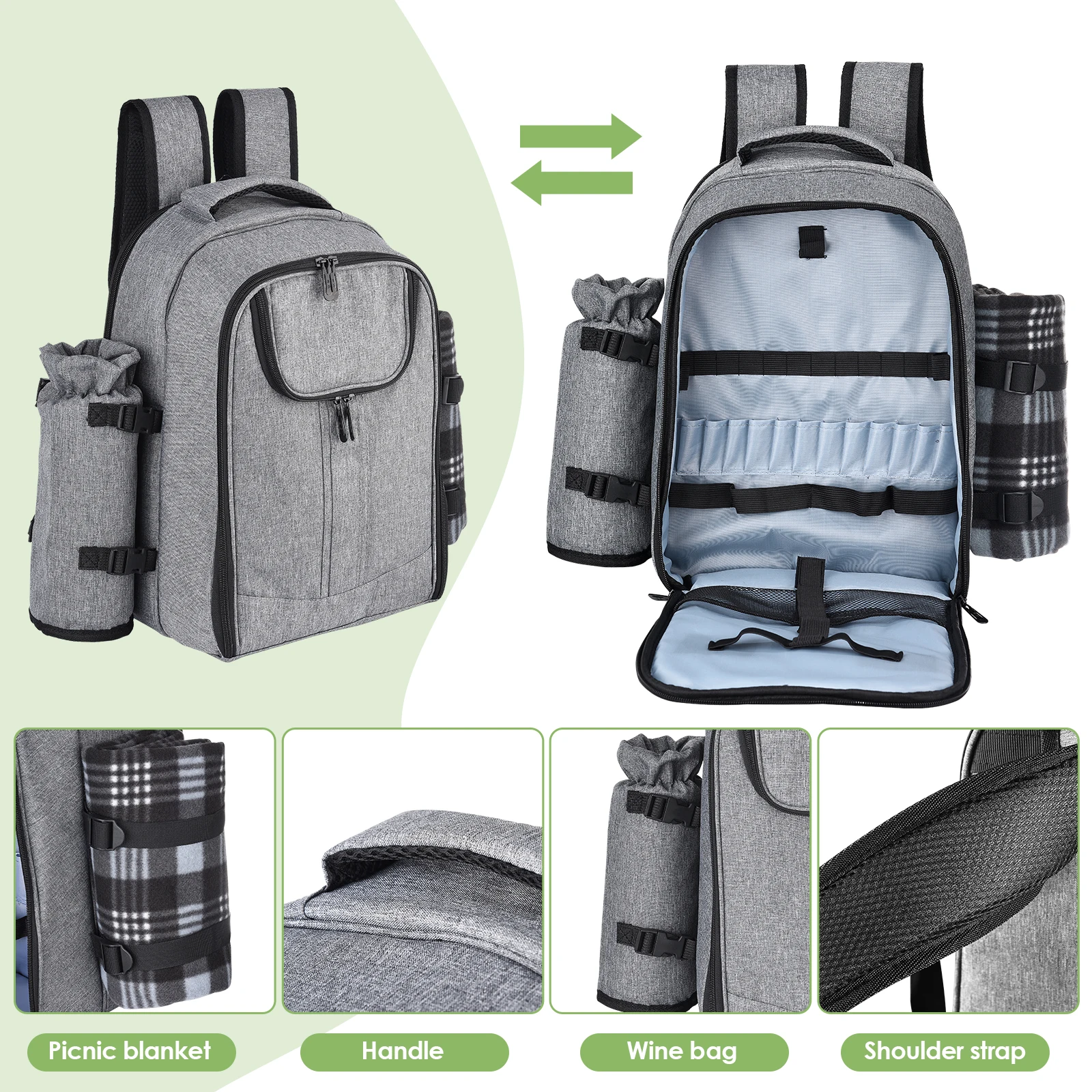 picnic backpack basket portable cooler insulated box for 4 people travel lunch bbq camping outdoor picnic bag waterproof free global shipping