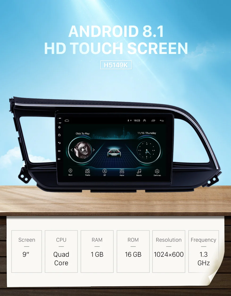 Harfey Автомобильный gps радио для hyundai Elantra LHD Android 8,1 " с USB wifi Bluetooth AUX Поддержка Carplay SWC камера заднего вида