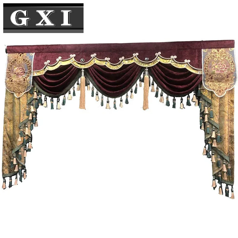 

GXI European Style Luxury Swag Waterfall Valance with Tassel Fringe Trim for Living Room Curtain Window Treatments