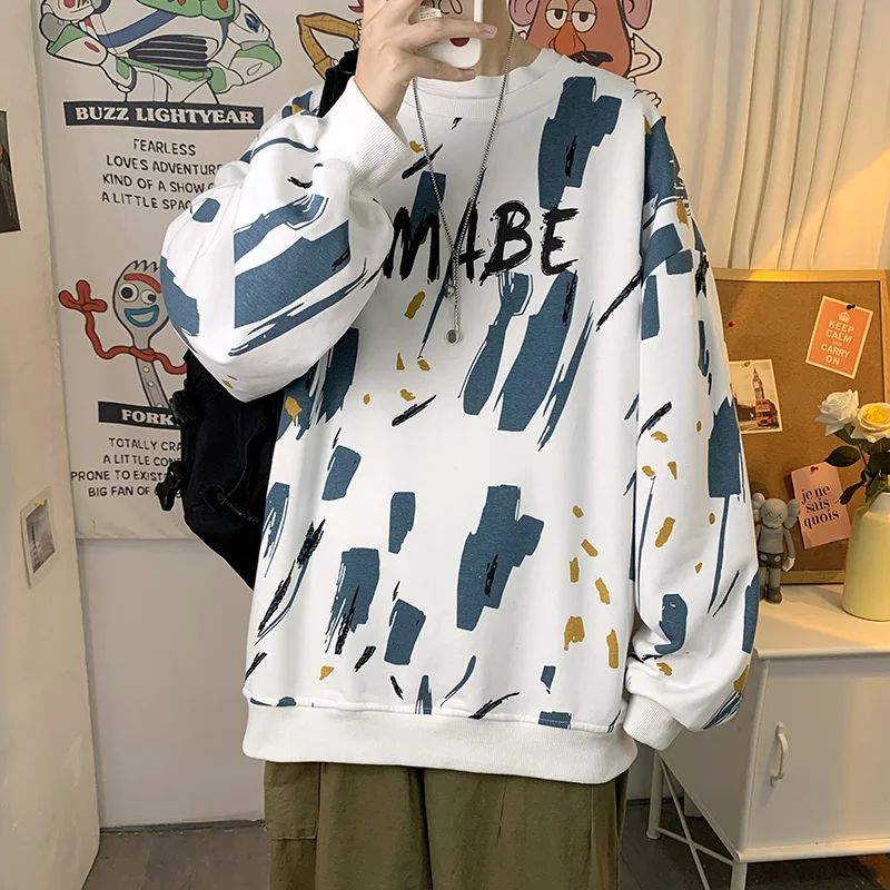 

Hip Hop Oversize Loose Skateboard Rock Sport Korea Fashion Print White Mens Hoodies Sweatshirt Print For 2021 Autumn Spring