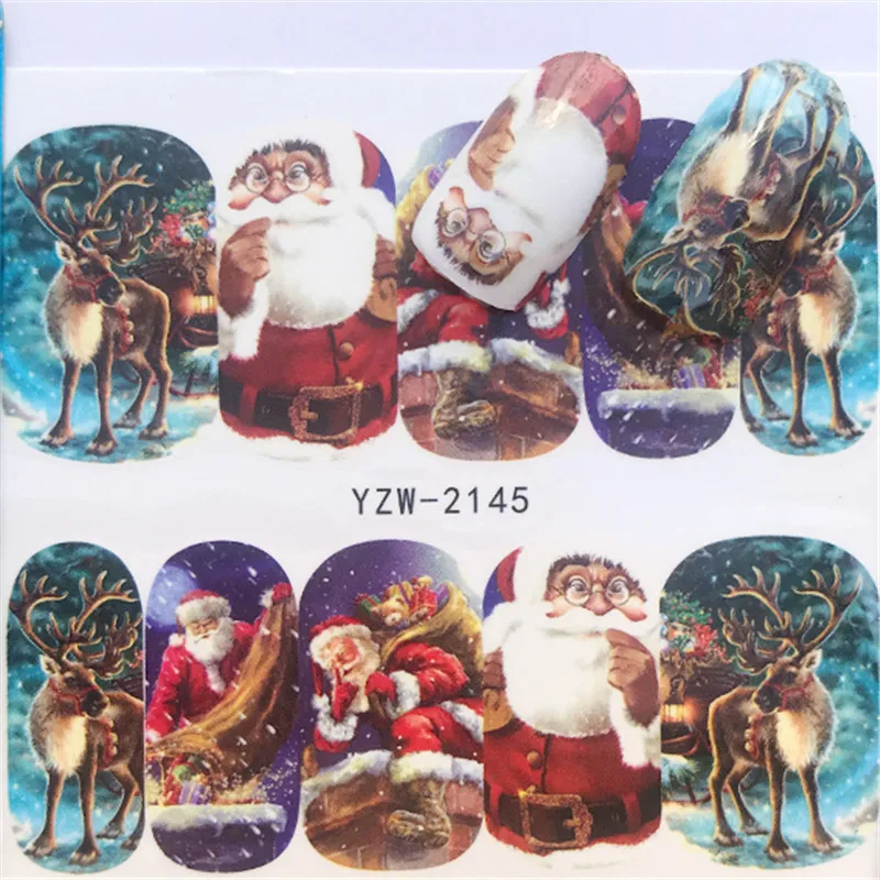 

2021 NEW Deer Santa Clause Christmas Water Transfer Nail Art Sticker Decal Slider Manicure Wrap Tool Tip Xmas Decoration