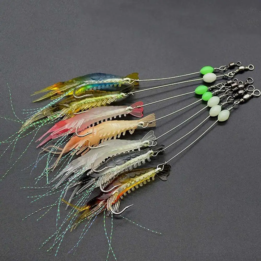 

7pcs Luminous Shrimp Silicon Soft Artificial Bait Fishing Artificial Bait Soft Fishing Lure Luminous Hook Bead Anzois 8cm 5g