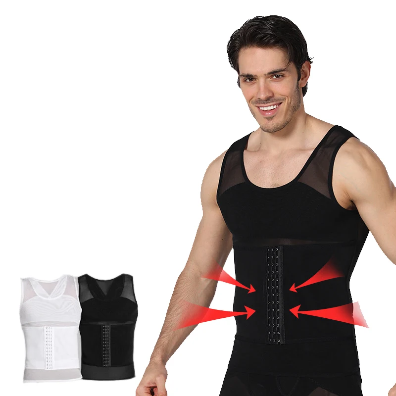 Mens Compression Shirt Slimming Body Shaper Vest Sleeveless Undershirt Tank Top Tummy Control Shapewear for Men Adjustable Hook