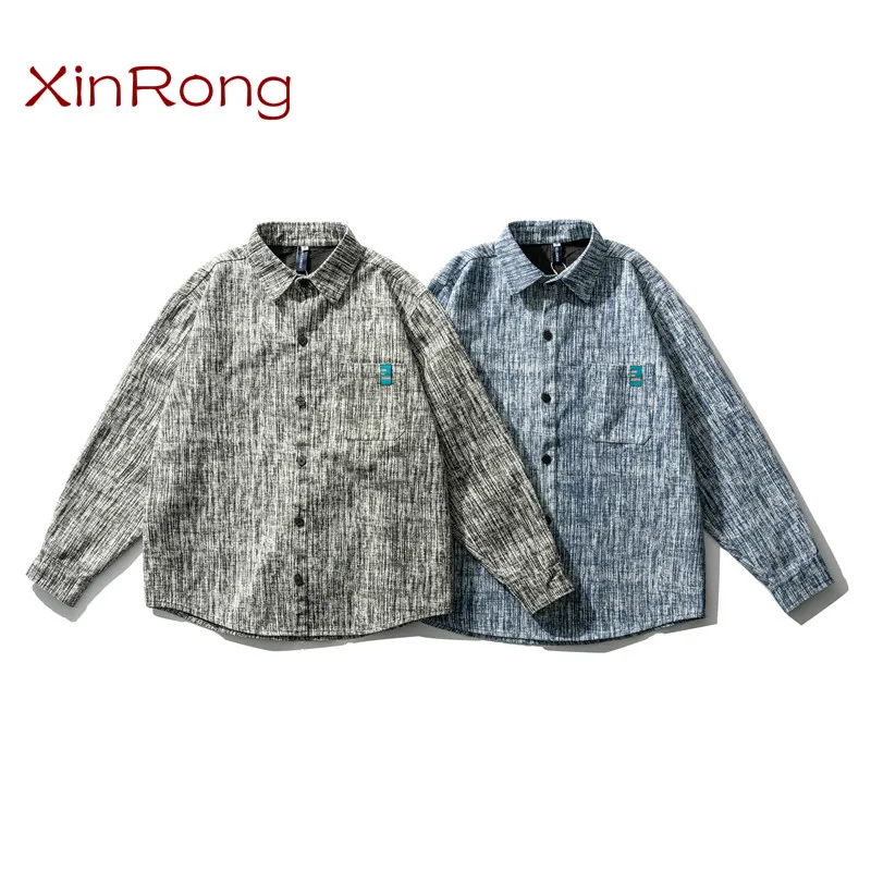 

Men's shirt Japanese spring new trend art style casual long-sleeved shirt college teenager jacquard printed slim-fit denim shirt