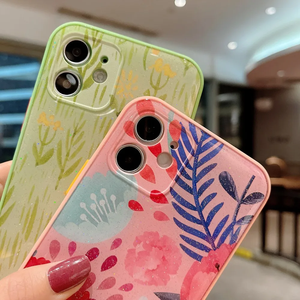 

Flash powder colorful flower Color buttons phone case for iphone 12Pro 12promax 11promax XSMax XR 7 8 7Plus protect soft shell