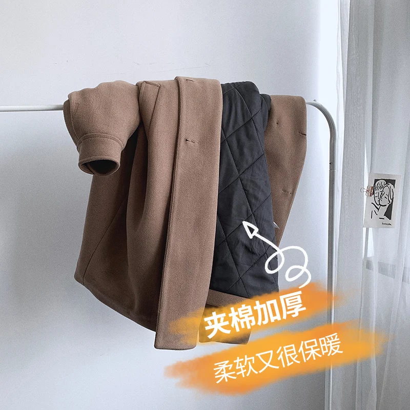 Мужское шерстяное пальто свободное однотонное в японском стиле теплая куртка на