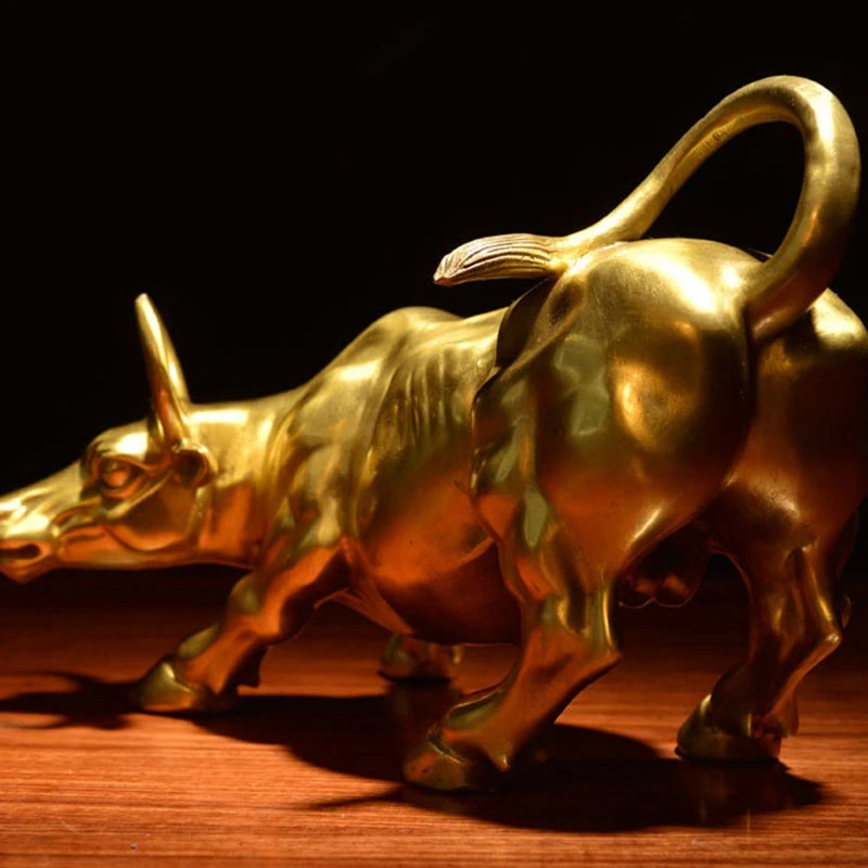 

Feng Shui Fortune Brass Bull Statue, Sculpture Home Decoration Golden Copper Bull Represents Good Luck of Career