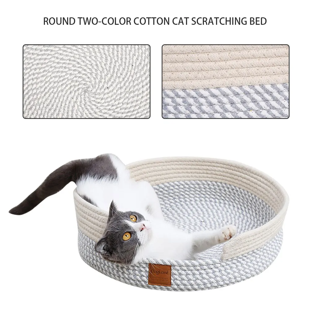 Круглая корзина для кошек хлопковая веревка теплая средняя домашних животных