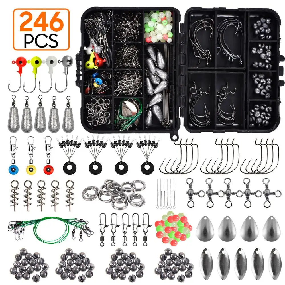 

246pcs/box Fishing Tackles Box Accessories Kit Set With Hooks Snap Sinker Weight For Carp Bait Lure Ice Winter Accessoires