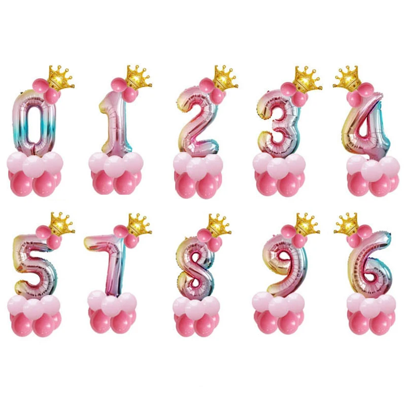 Радужные шары в виде цифр 14 шт. на 1 й день рождения украшение для вечеринки честь