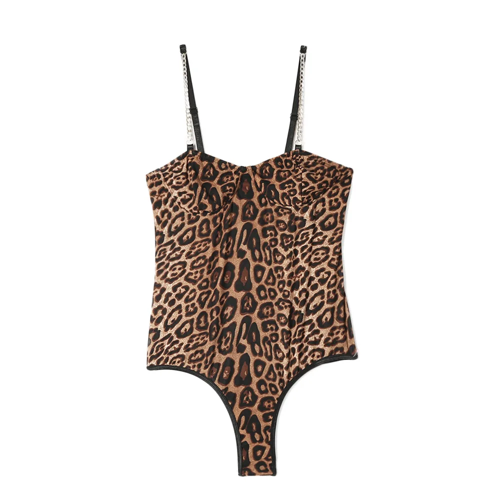 Арцу с леопардовым принтом боди цепочками Пикантные туфли ремешками без рукавов