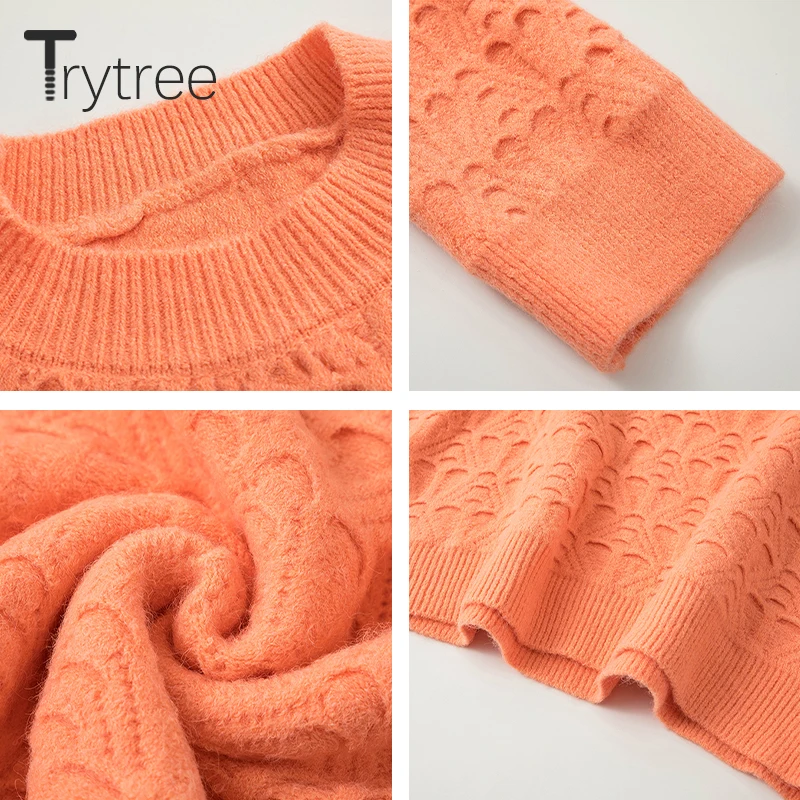 Женский Повседневный свитер Trytree свободный однотонный трикотажный с круглым